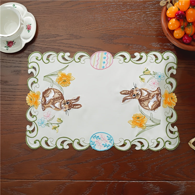 Embroidered Easter Bunny Egg Table Runner Polyester Decoration